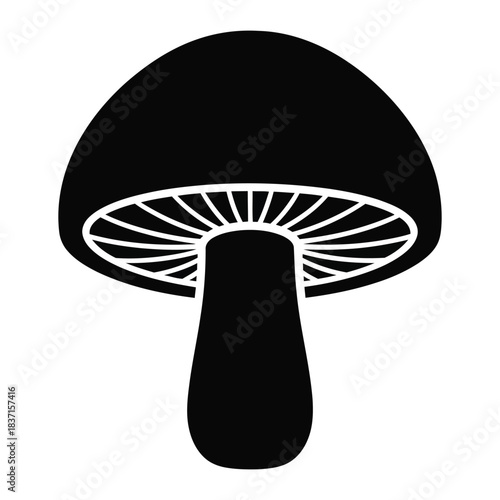 Vector silhouette of black silhouette icon of a mushroom with visible gills