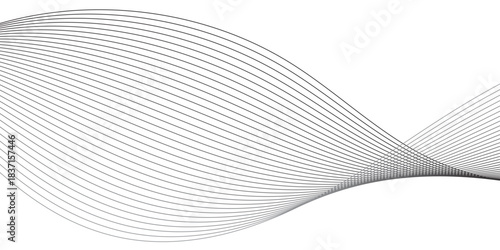 Abstract wave line pattern with gradient lines on transparent background. Undulate Grey Wave Swirl, frequency sound wave, twisted curve lines with blend.