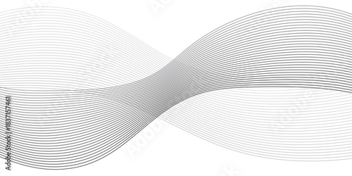 Abstract wave line pattern with gradient lines on transparent background. Undulate Grey Wave Swirl, frequency sound wave, twisted curve lines with blend.