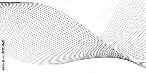 Abstract wave line pattern with gradient lines on transparent background. Undulate Grey Wave Swirl, frequency sound wave, twisted curve lines with blend.