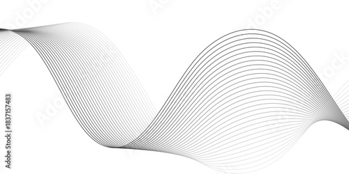 Geometric grey vector waves on transparent background. Editable stroke.