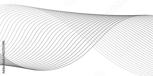 Geometric grey vector waves on transparent background. Editable stroke.