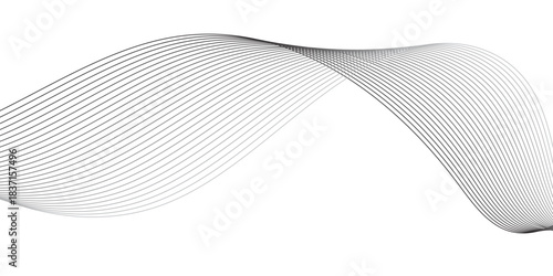 Geometric grey vector waves on transparent background. Editable stroke.