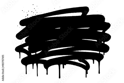 Bold black spray paint tag marking over clean white background creating urban street art texture