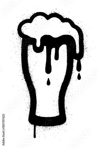 Striking black and white graffiti beer mug icon with dripping foam perfect for urban bar branding