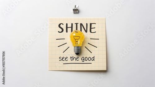 Illuminated lightbulb on a note encouraging people to shine