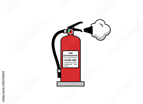 A red fire extinguisher, filled with chemical foam, serves as an emergency firefighting tool and safety equipment, shown as a flat vector illustration on a white background