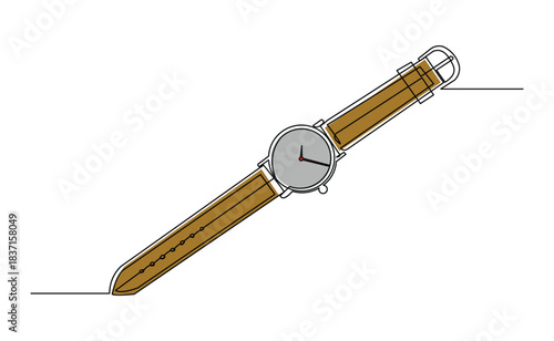 Continuous single line sketch drawing of digital and analog wrist watch. One line art of watches time clock vector illustration editable stroke