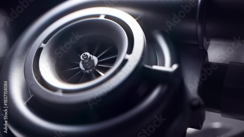 Close up of a turbocharger engine. 3d animation