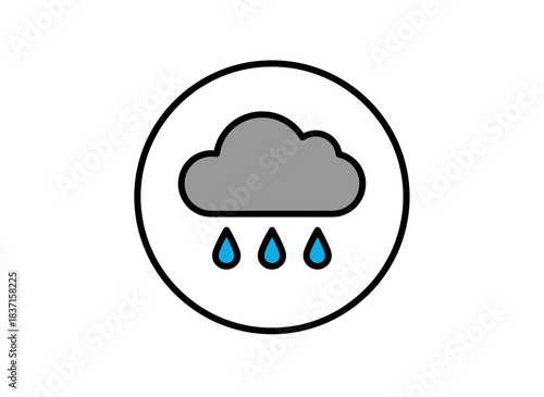 A stylized icon depicting wet, rainy weather, featuring drops falling from a cloud, presented as a simple raincloud logo with three line‑art raindrops, rendered as a flat vector illustration on a