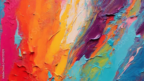 Vibrant Neon Abstract Painting – Colorful Oil & Acrylic Canvas Art with Bold Brush Strokes and Textured Palette Knife Details. Vibrant Neon Abstract Painting – Colorful Oil and Acrylic Canvas Art with