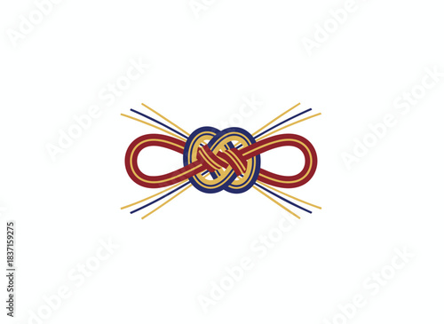 A mizuhiki knot, a cord used in Japanese decorative art, serves as an intricate string binding and ceremonial bow, presented as a flat vector illustration on a white background