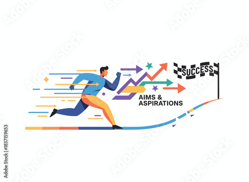 A person sprinting, rushing toward goals and ambitions to win the race of life. A fast‑paced lifestyle. An active male runner in motion. A flat vector illustration set against a white background