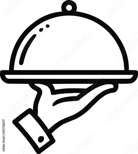 Minimal Waiter & Cloche Outline Icon Food Service and Hospitality