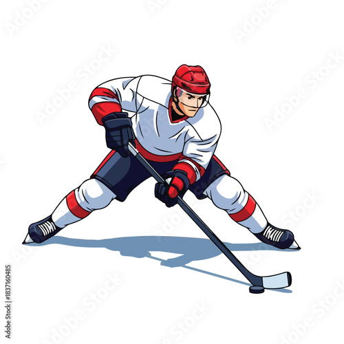 Dynamic Ice Hockey Player Vector Illustration in an Aggressive Stance, Ready for Action, Perfect for Sports Graphics and Digital Design