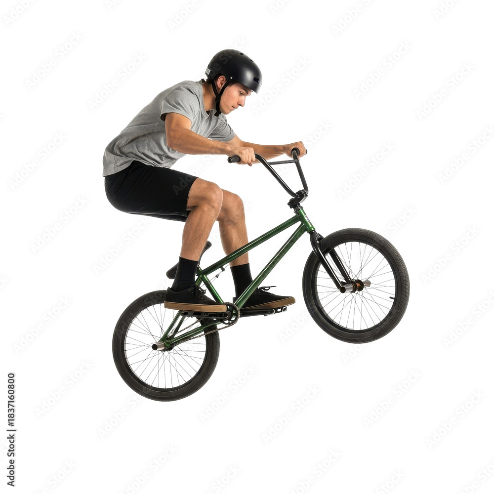 Fototapeta premium Young Male BMX Rider Performing Mid-Air Stunt