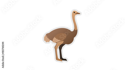 Pixelated Brown Ostrich Standing Profile View Against Black Background with White Outline