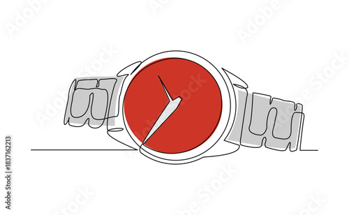 Continuous single line sketch drawing of digital and analog wrist watch. One line art of watches time clock vector illustration editable stroke