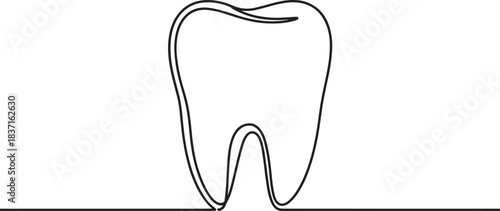 Single continuous line drawing of a healthy human tooth for dental care concept