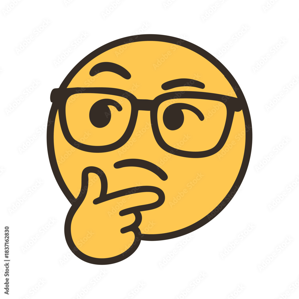 Obraz premium Thinking Emoji with Glasses