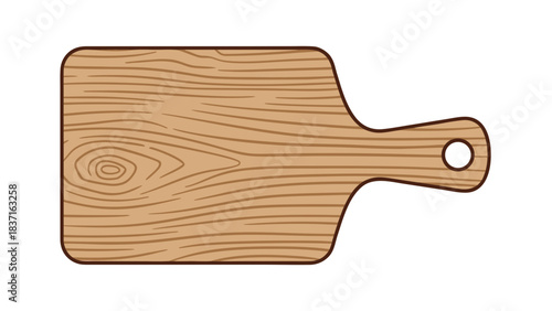 Rectangular Wooden Cutting Board With Handle and Hole Isolated on Black Background With Wood Grain Texture and Brown Color