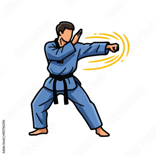 Martial Arts Action Concept Vector Illustration, Karate Punching and Fighting Moves