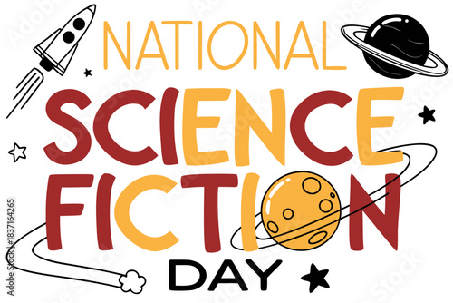 NATIONAL SCIENCE FICTION DAY vector illustration isolated on white background