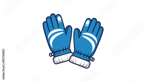 Pair of blue winter ski gloves with white stripes and fur cuffs
