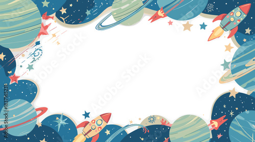 Space frame with planets, stars, and rockets for childrens design
