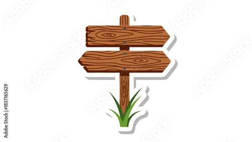 Rustic Wooden Directional Signpost with Two Arrows Pointing Opposite Directions Set Against a Black Background with Green Grass at the Base