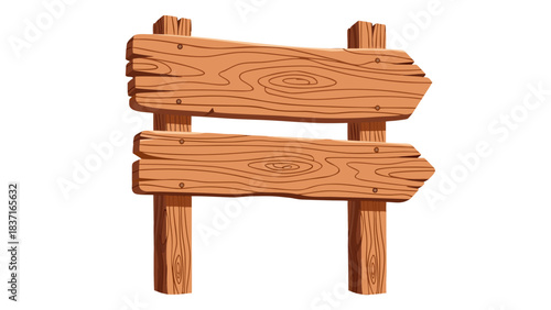 Rustic Wooden Directional Signpost with Two Arrow Shaped Signs Pointing Left and Right Against a Black Background Natural Wood Texture and Grain Detailed Illustration