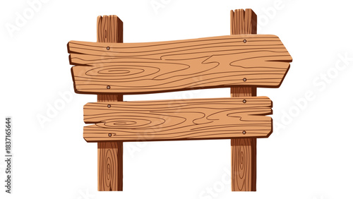 Rustic Wooden Directional Signpost with Two Blank Panels Against a Solid Black Background Detailed Wood Grain Texture