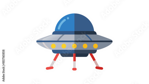Retro Style Flying Saucer Spacecraft with Lights and Landing Legs Isolated on Black Background Minimalist Vector Illustration