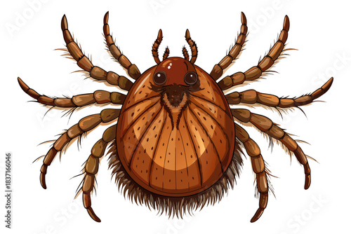 High-quality illustration of a tick insect with realistic detail and color. This vector graphic shows the tick’s body structure, legs, and texture, perfect for educational, scientific, and medical pur