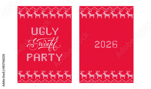 Vector Ugly Sweater Party holiday card for invitation isolated on the white background.