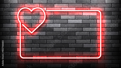 Vector neon frame with a heart isolated on wall background. Concept of Valentine's Day and love.