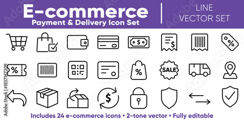 E-commerce, Payment, Finance, and Logistics UI Line Icons