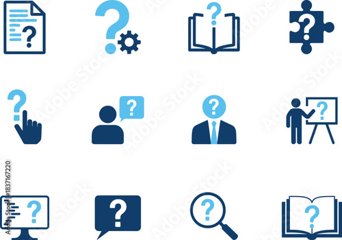 Question mark vector icon set: help, faq, support, problem-solving, information, uncertainty symbols