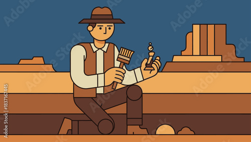 Archaeologist Discovering Ancient Artifact in Desert Dig Site