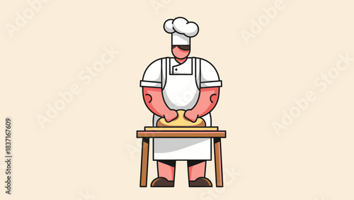 Professional Baker Kneading Dough Illustration