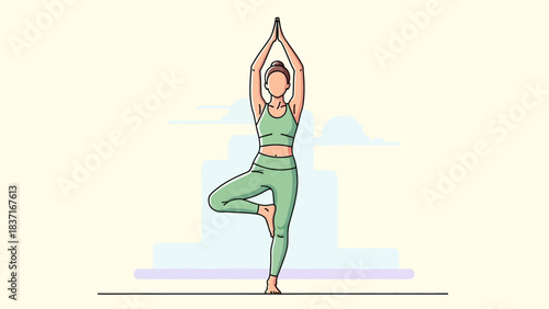 Woman practicing Tree Pose yoga for balance and mindfulness