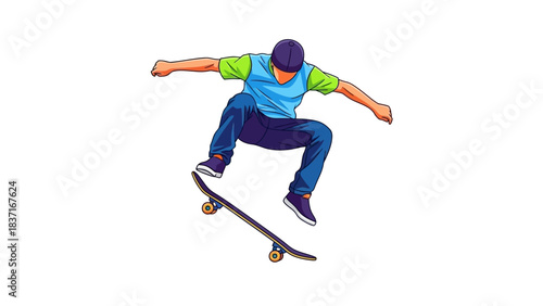 Energetic Skateboarder Performing Airborne Trick
