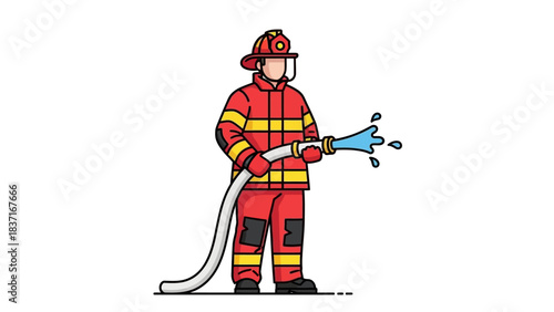 Firefighter Holding Fire Hose and Spraying Water