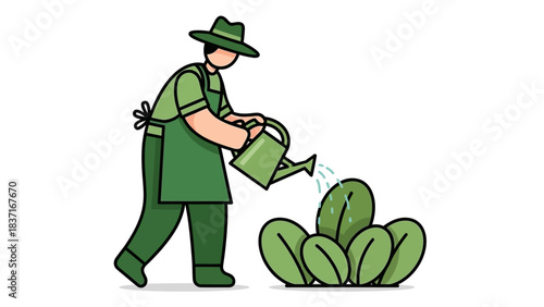 Gardener Watering Plants Illustration