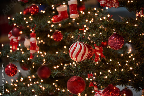 Red and White Christmas baubles,Tree Ornaments with Lights