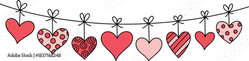 Hand drawn heart garland doodle for love and valentine's day decor