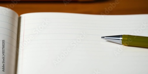 Close-up of a single open notebook with only one line of writing,  elegant,  strategy