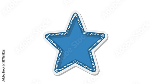 Simple Blue Five Pointed Star Shape with White Outline and Shadow Effect on Black Background Isolated Icon Simple Vector Illustration