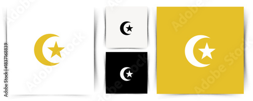 Minimalist Crescent Moon and Star Vector Illustration. Stunning collection of Algerian flag symbols in vibrant gold white and black variations