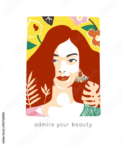 admire your beauty slogan with girl on flower background vector illustration